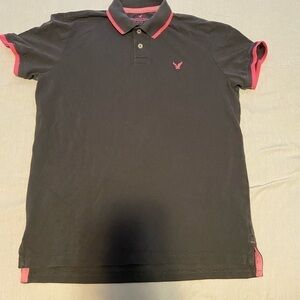 American Eagle Polo Shirt Womens Gray Short Sleeve M Medium Pink accent